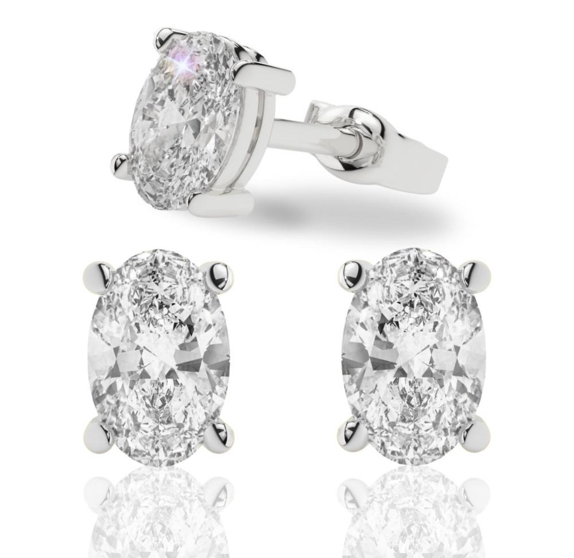 Oval Lab Grown Diamond Stud Earrings in 18K Gold | D-F VS Very Good Cut