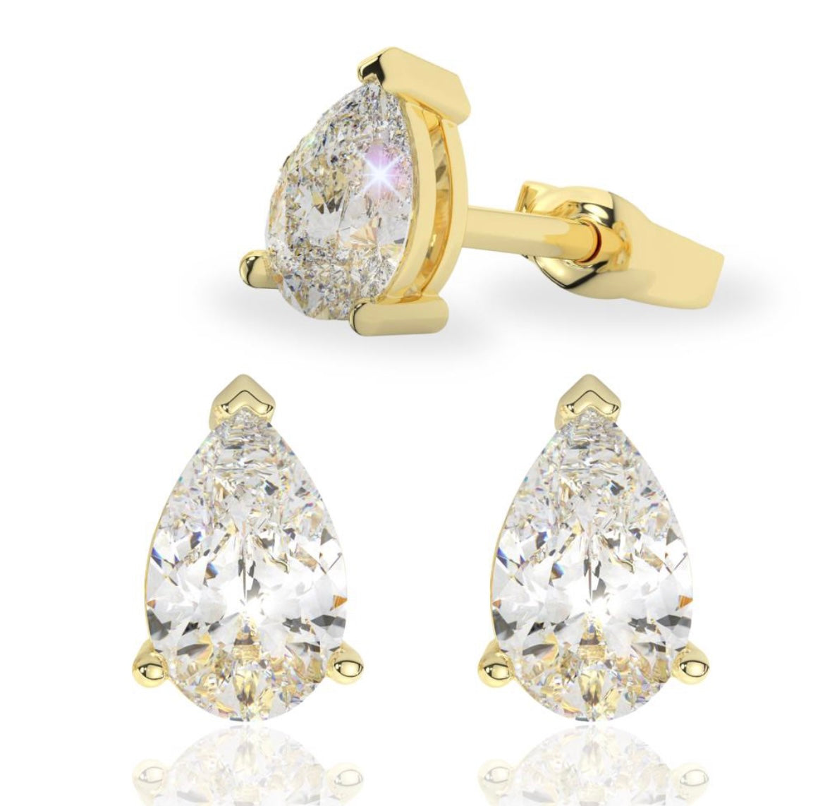 Pear Lab Grown Diamond Stud Earrings in 18K Gold | D-F VS Very Good Cut