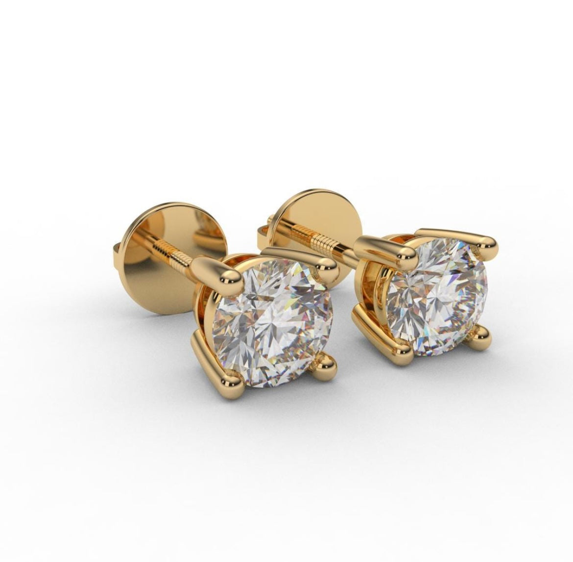 Round Lab Grown Diamond Stud Earrings in 18K Gold | D-F VS Very Good Cut