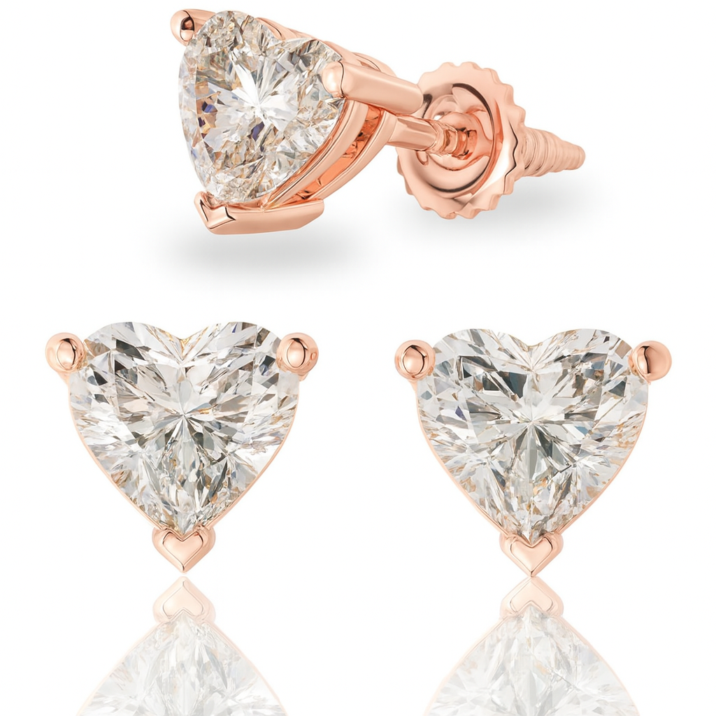 Heart Lab Grown Diamond Stud Earrings in 18K Gold | D-F VS Very Good Cut