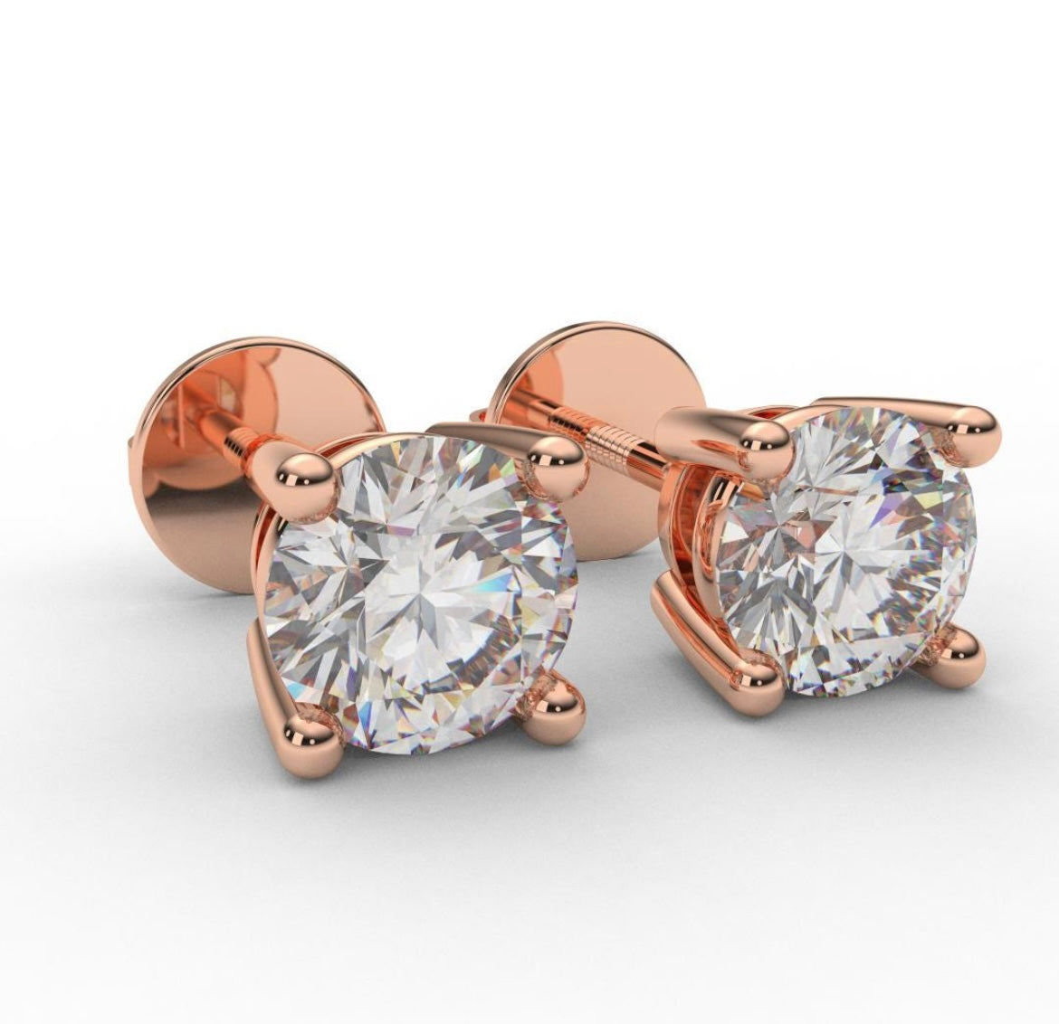 Round Lab Grown Diamond Stud Earrings in 18K Gold | D-F VS Very Good Cut