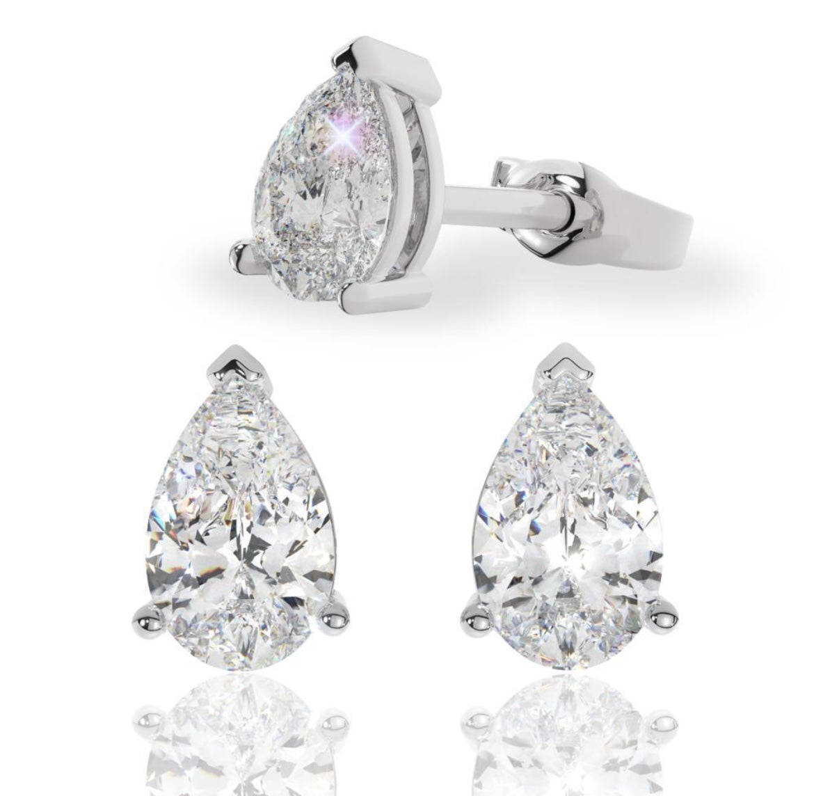 Pear Lab Grown Diamond Stud Earrings in 18K Gold | D-F VS Very Good Cut