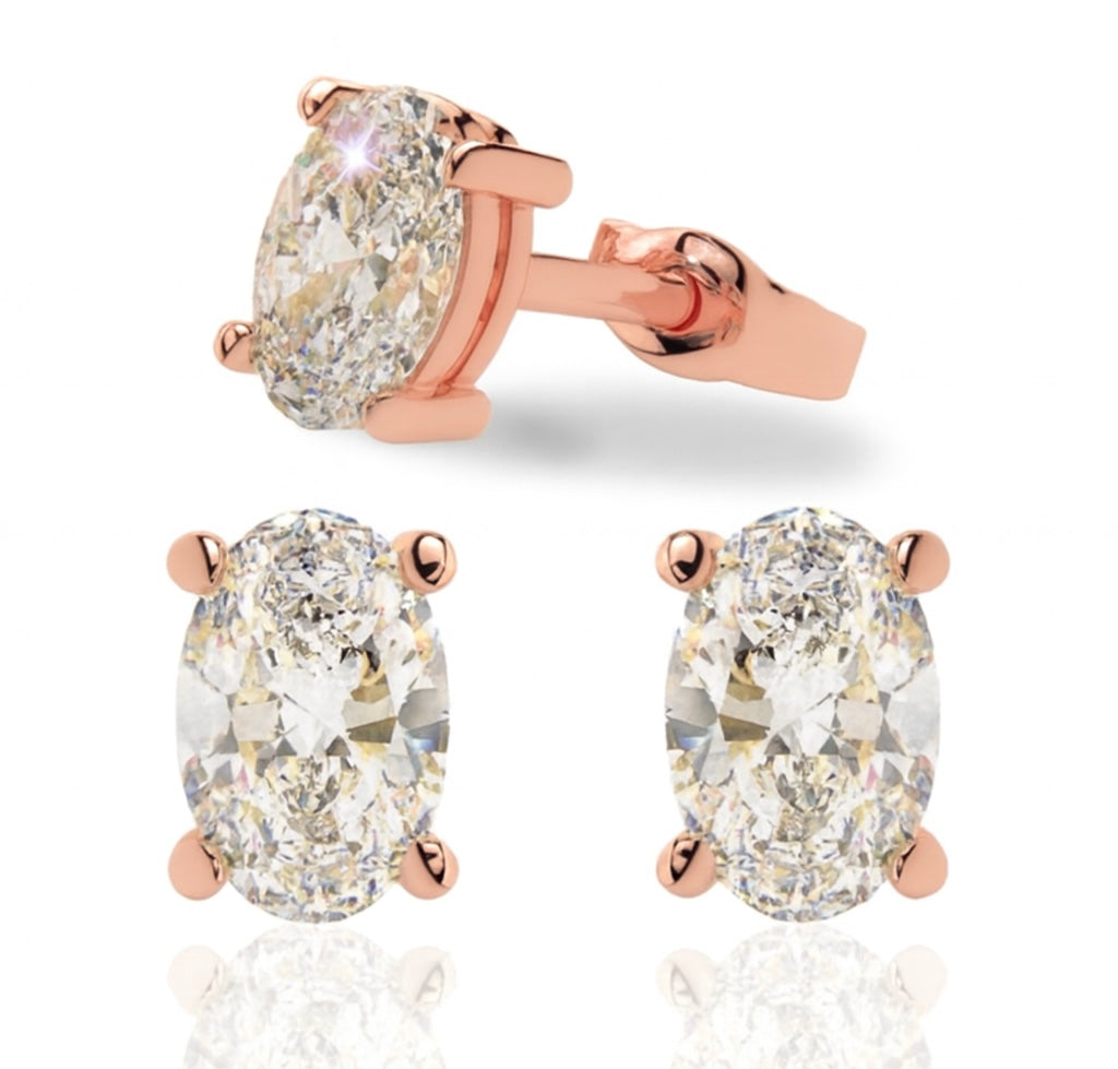 Oval Lab Grown Diamond Stud Earrings in 18K Gold | D-F VS Very Good Cut