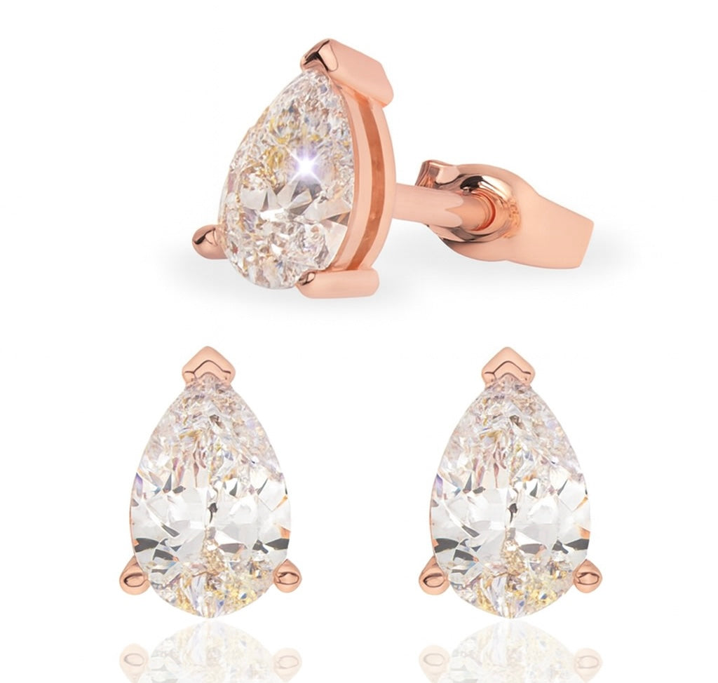 Pear Lab Grown Diamond Stud Earrings in 18K Gold | D-F VS Very Good Cut