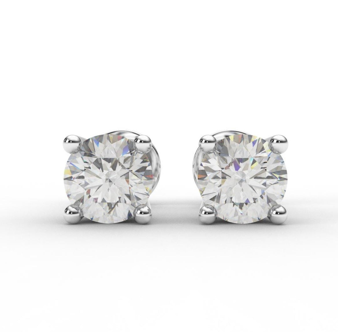 Round Lab Grown Diamond Stud Earrings in 18K Gold | D-F VS Very Good Cut