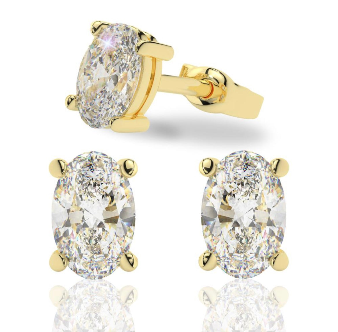 Oval Lab Grown Diamond Stud Earrings in 18K Gold | D-F VS Very Good Cut